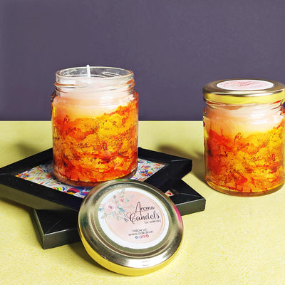 Orange Aroma Candle - Fluid Art Painted Candle Jar | Orange Aroma candle | Fluid Art Painted Candle Jar | Adikala Craft Store | Art Craft | Jar Candle 
