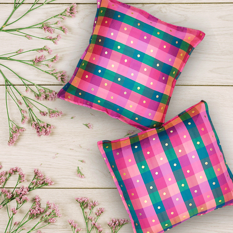 Multi-Color Check Silk Cushion Cover | Multi-Color Check Silk Cushion | Cushion  Cover |  Multi-Color | Check Silk Cushion  | Covers | Cushions  | Art Craft | Craft Store | Craft Store Online | Adikala Craft Store | Adikala 