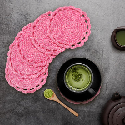 Pink Crochet Weaving Coasters Set Of 4