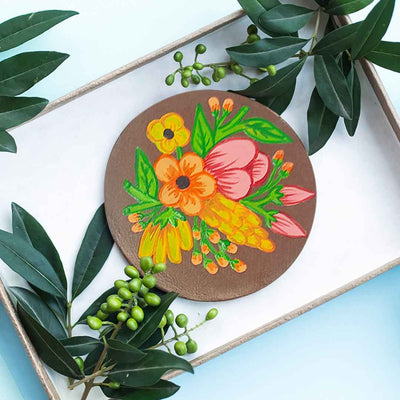Floral Designed Set Of 4 Hand Painted Coasters
