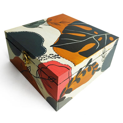 Boho Style Abstract Design Pinewood Multipurpose Box