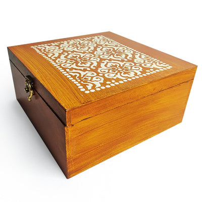 Wooden Textured With Embossed Design Pinewood Multipurpose Box