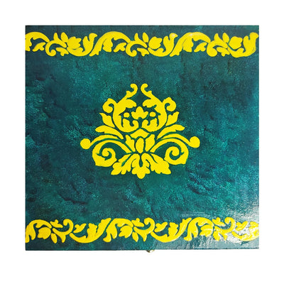 Turquoise Green Velvet Textured With Embossed Design Pinewood Multipurpose Box