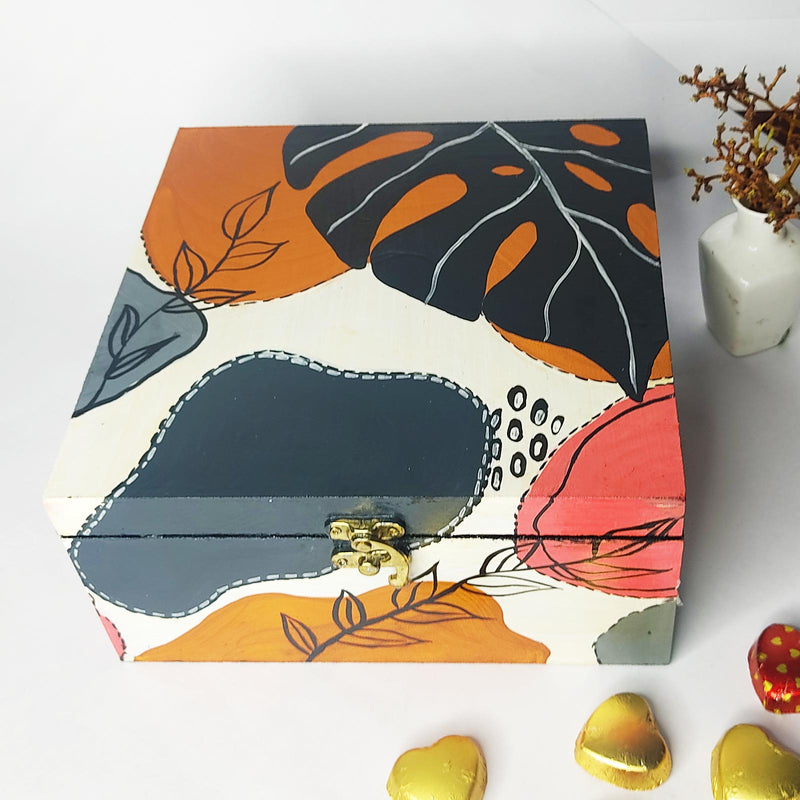 Boho Style Abstract Design Pinewood Multipurpose Box