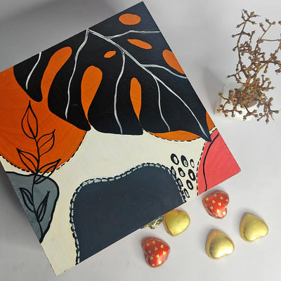 Boho Style Abstract Design Pinewood Multipurpose Box