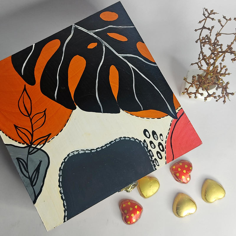 Boho Style Abstract Design Pinewood Multipurpose Box