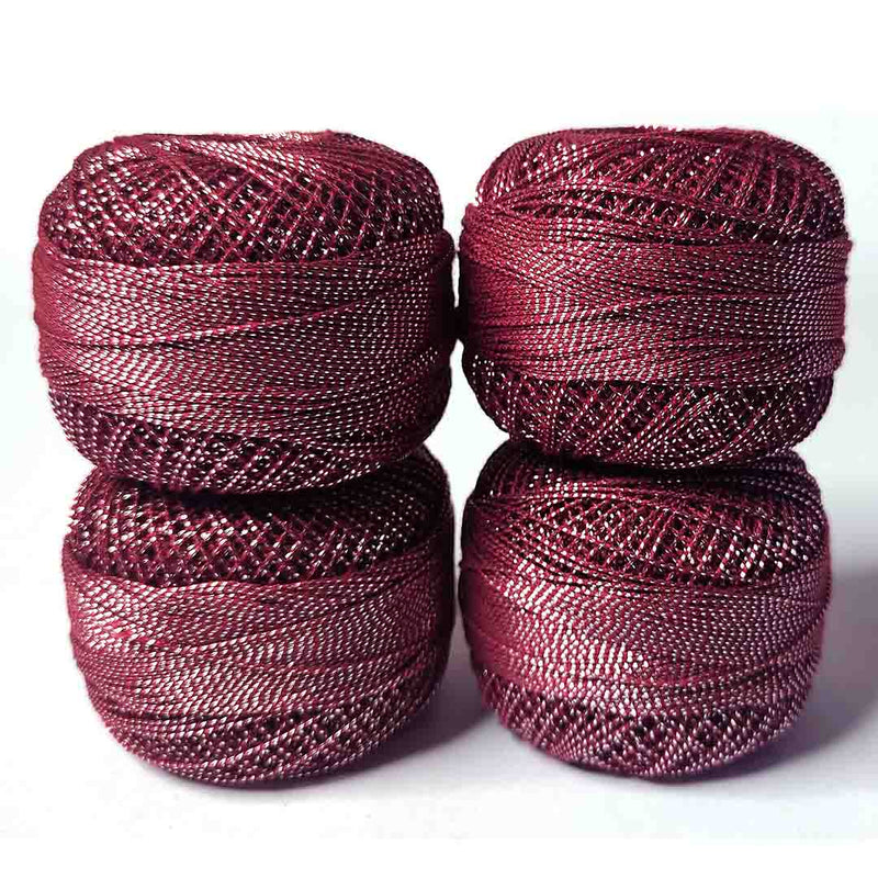 Metallic Maroon Cotton Crochet Thread Balls for Knitting, Weaving, Embroidery and Craft Making | Crochet Cotton | Thread Balls | Cotton Balls | Knitting | Weaving | Embroidery | Craft Making | Adikala Craft Store | Art Craft | Craft | Decoration | Home Deacor