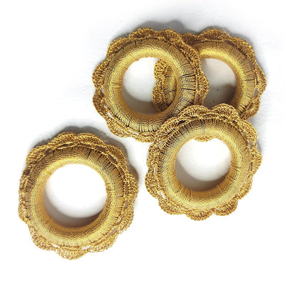Metallic Golden Colour Hand Weaving Napkin Rings- (Set of 4) | Metallic Golden | Hand Made Napkin | Adikala Craft Store | Art Craft | Craft | Napkin Collection | Napkins | Napkin Rings