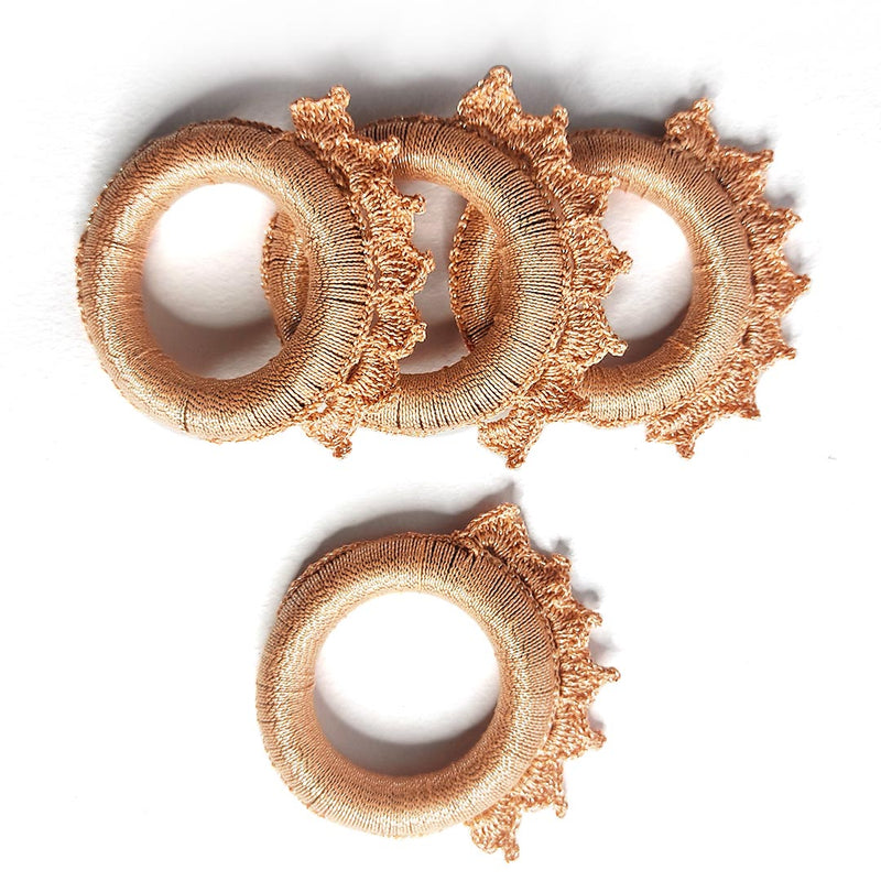 Metallic Peach Colour Hand Weaving Napkin Rings- (Set of 4) | Metallic Peach Color | Napkin | Napkin Rings | Ring Collection | Adikala Craft Store | Craft | Handmade
