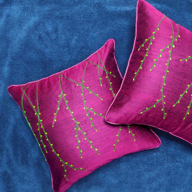 Pink Hand Embroidered Chanderi Model Cushion Cover |  Covers | Cushions |  Hand Made Cover |  Embroidered chanderi model | chanderi | cushions  | adikala | Craft Store india | Online | Sale | Adikala craft Store 