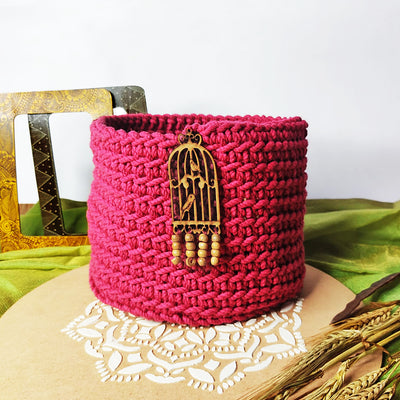 Magenta Hand Weaved Cotton Planter Multi Storage Basket |  Magenta Hand Weaved Cotton Planter | Adikala craft Store | Art Craft | Decoration | Pots | Planter 
