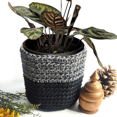 Black & Multicolour Combination Hand Weaving Planter | Planter | Adikala | Adikala Craft Store | Craft | Art Craft | Decoration | Home Decoration