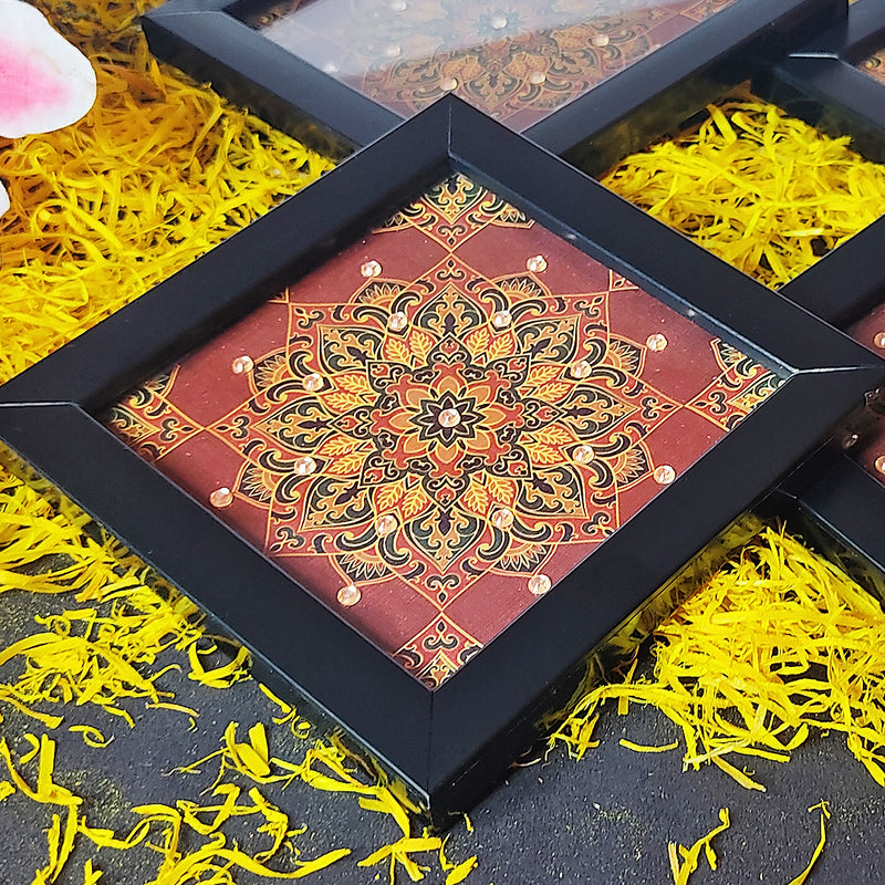 Maroon & Golden Mandala Coaster Set Of 4