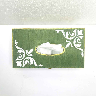 Olive Green & White Embossed Textured Tissue Box