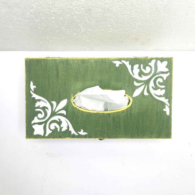 Olive Green & White Embossed Textured Tissue Box