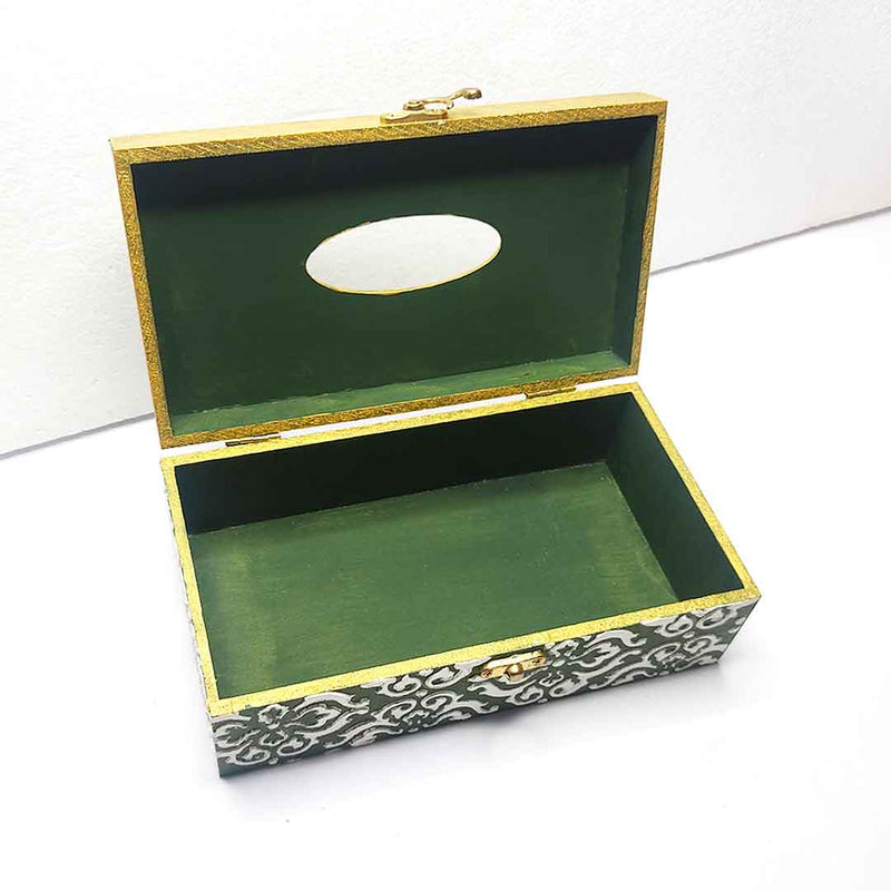 Olive Green & White Embossed Textured Tissue Box