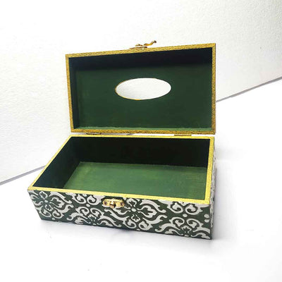 Olive Green & White Embossed Textured Tissue Box