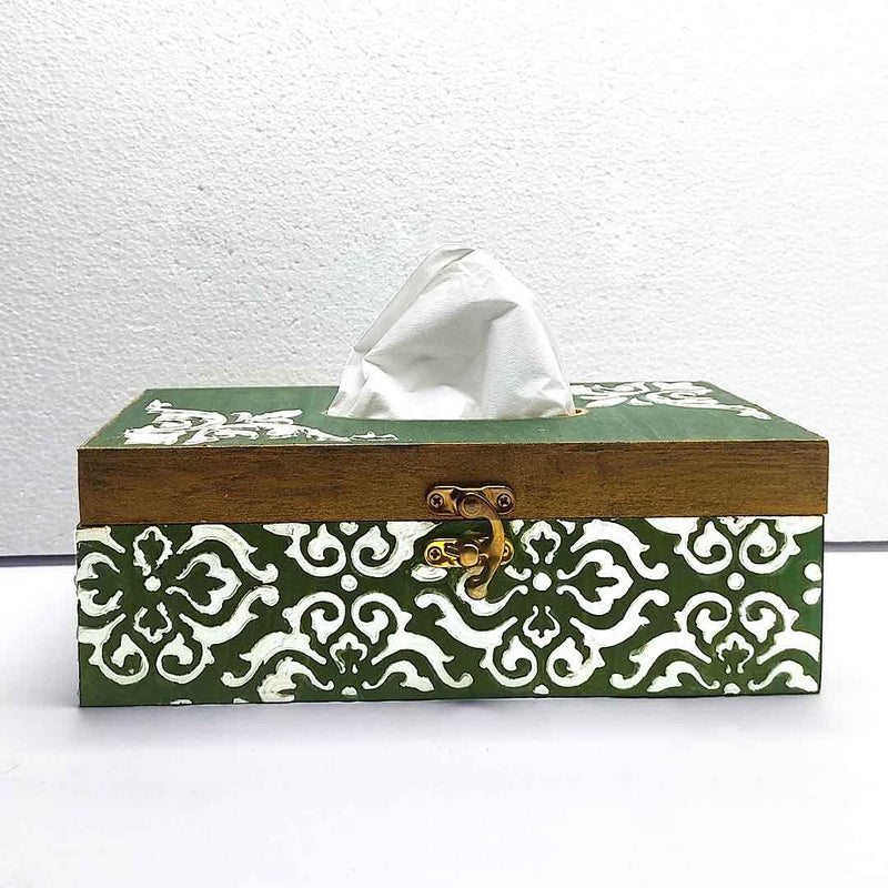 Olive Green & White Embossed Textured Tissue Box