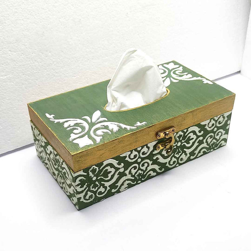 Olive Green & White Embossed Textured Tissue Box